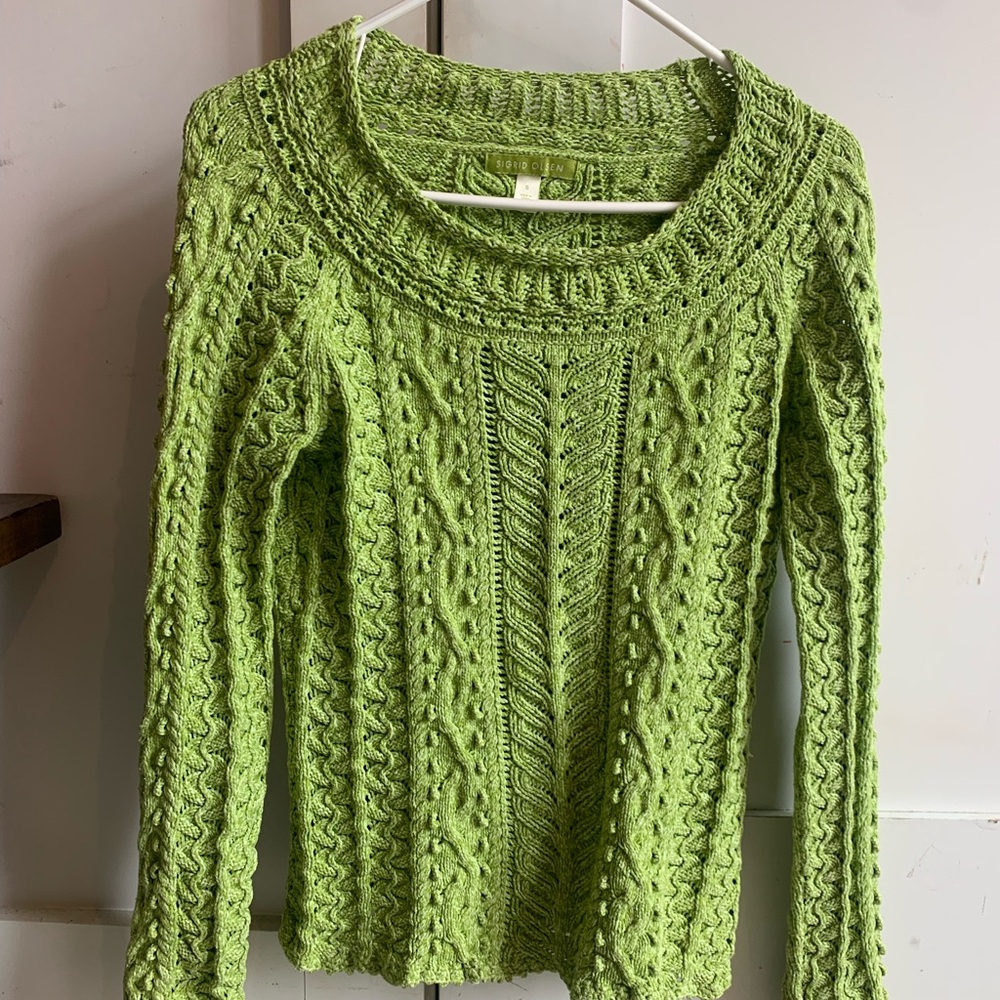 Sigrid Olsen Lime Green Textured Sweater